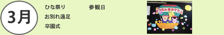 3月ひな祭り、お別れ遠足、卒園式、参観日